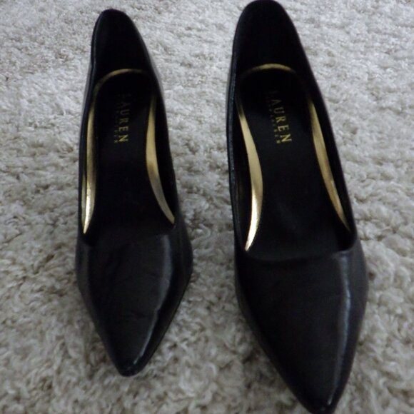 Ralph Lauren Shoes - Ralph Lauren Black Leather High Heel Shoes Size 7.5 B D'orsay Heels Pre-Owned